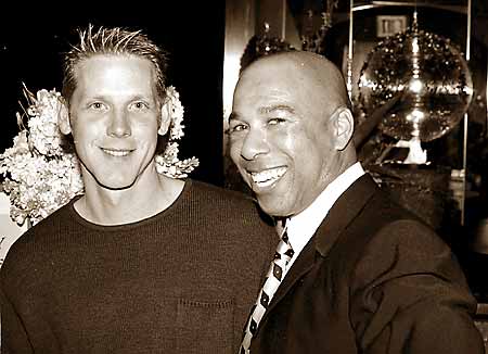  GHighway's Edwin Brown (r) with La Posada's Alex at GHighway's <I>2002 Palm Springs Gay Guide</I> party at Blame It on Midnight