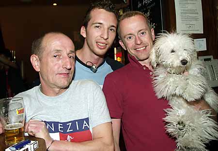 Terry, Adrian, & Andy, with pet Santa at The Edge 